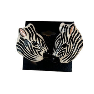 Bold Black & White Zebra Head Statement Earrings